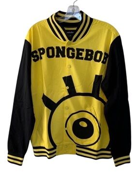 SpongeBob SquarePants Men’s Varsity Jacket Size XL Yellow Black Nickelodeon NEW